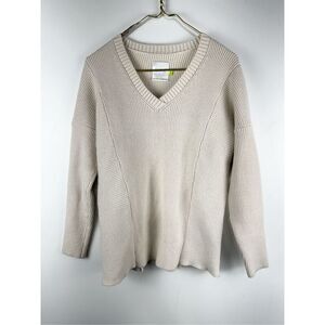 Lysse Women's Knit Pullover V Neck Sweater Beige Size Small